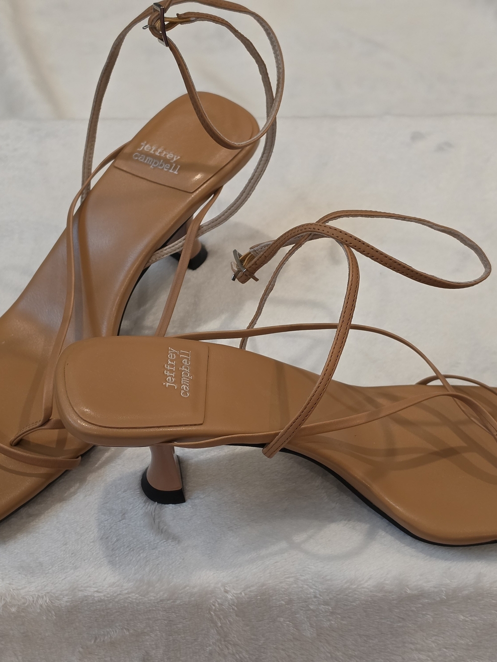 Jeffrey Campbell Camel-Tan Strappy Kitten Heel Sandals Size 8 NWOB